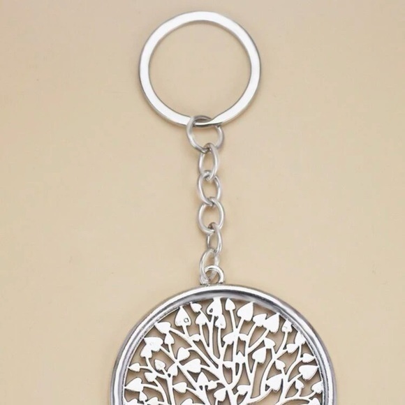 Hollow Out Tree of Life Round Charm Keychain Silver Plated Keyring Gift Bohemian - Picture 5 of 6